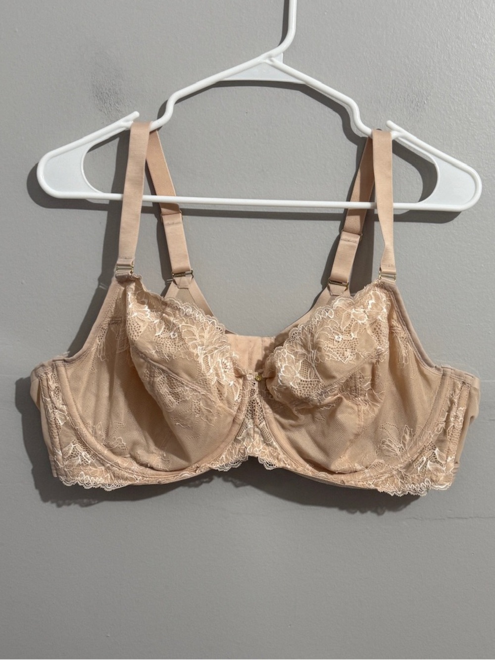 Cacique Bra Unlined Demi Womens 44D Underwire Nude Lace Floral Unpadded